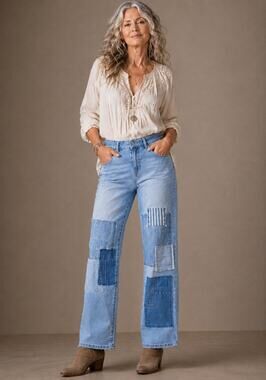 LOGO Lavish by Lori Goldstein Petite Patchwork Boyfriend Jeans Women’s Size 8P